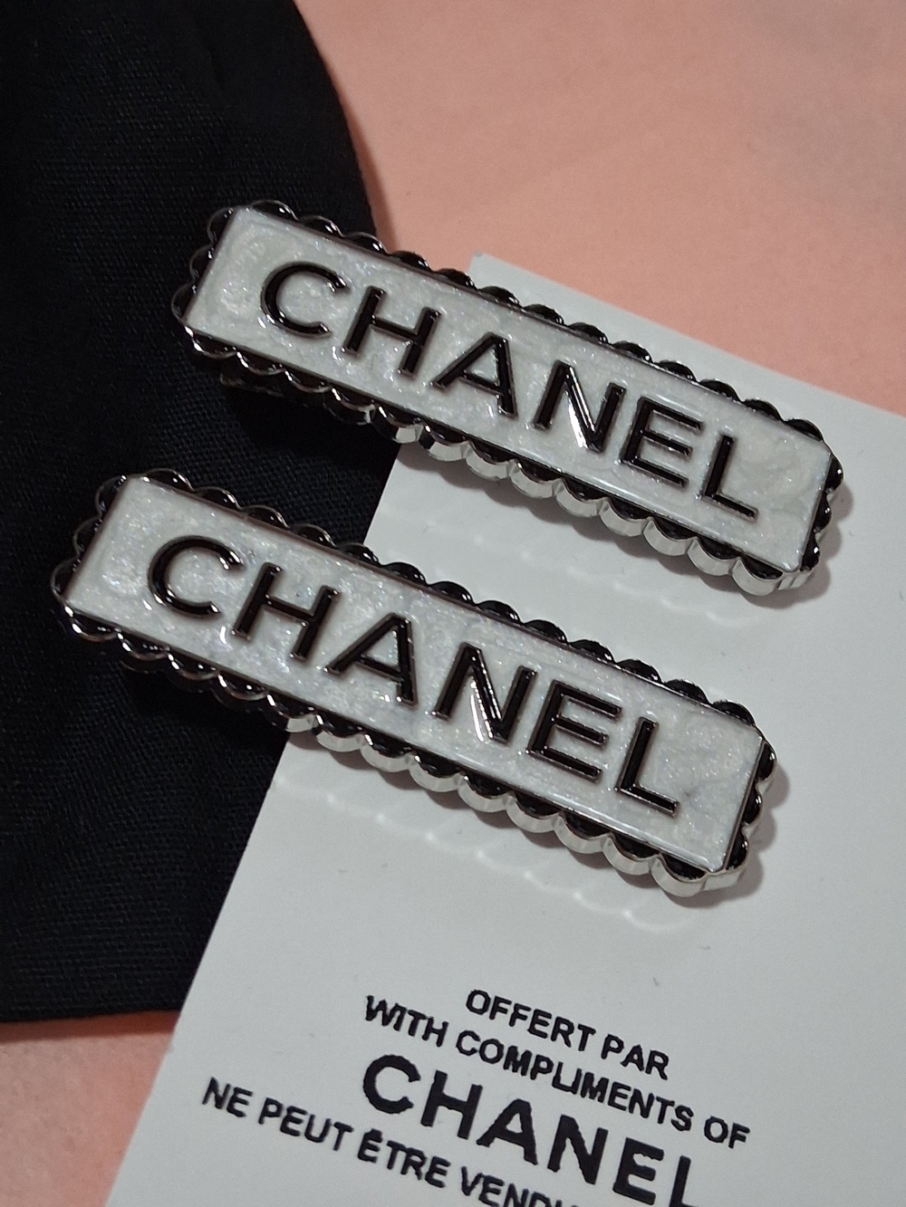 CHANEL GWP  White and Silver Logo Barrette Pair.Brand New